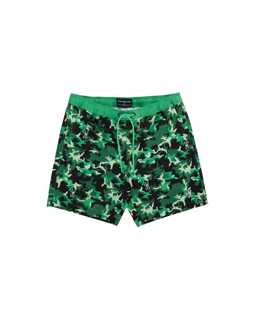 Psycho Bunny Green Rye All Over Print Swim Trunks Camo B6W913Y1Po Blk" for men