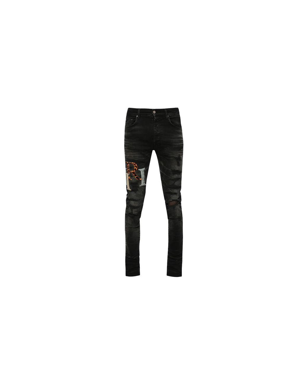 Amiri Black Multi Leather Staggered Logo Jean "Faded" Aw23Mds021 518 Fade" for men