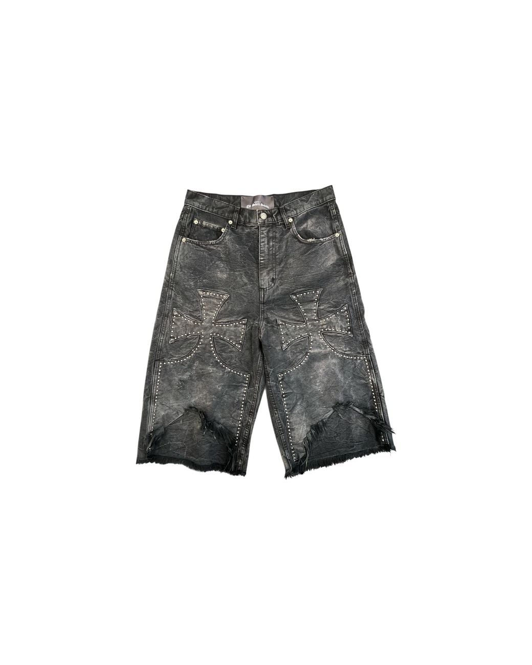 SEKRIT Black Studded Chopper Denim Short "Arctic" Skrt019" for men