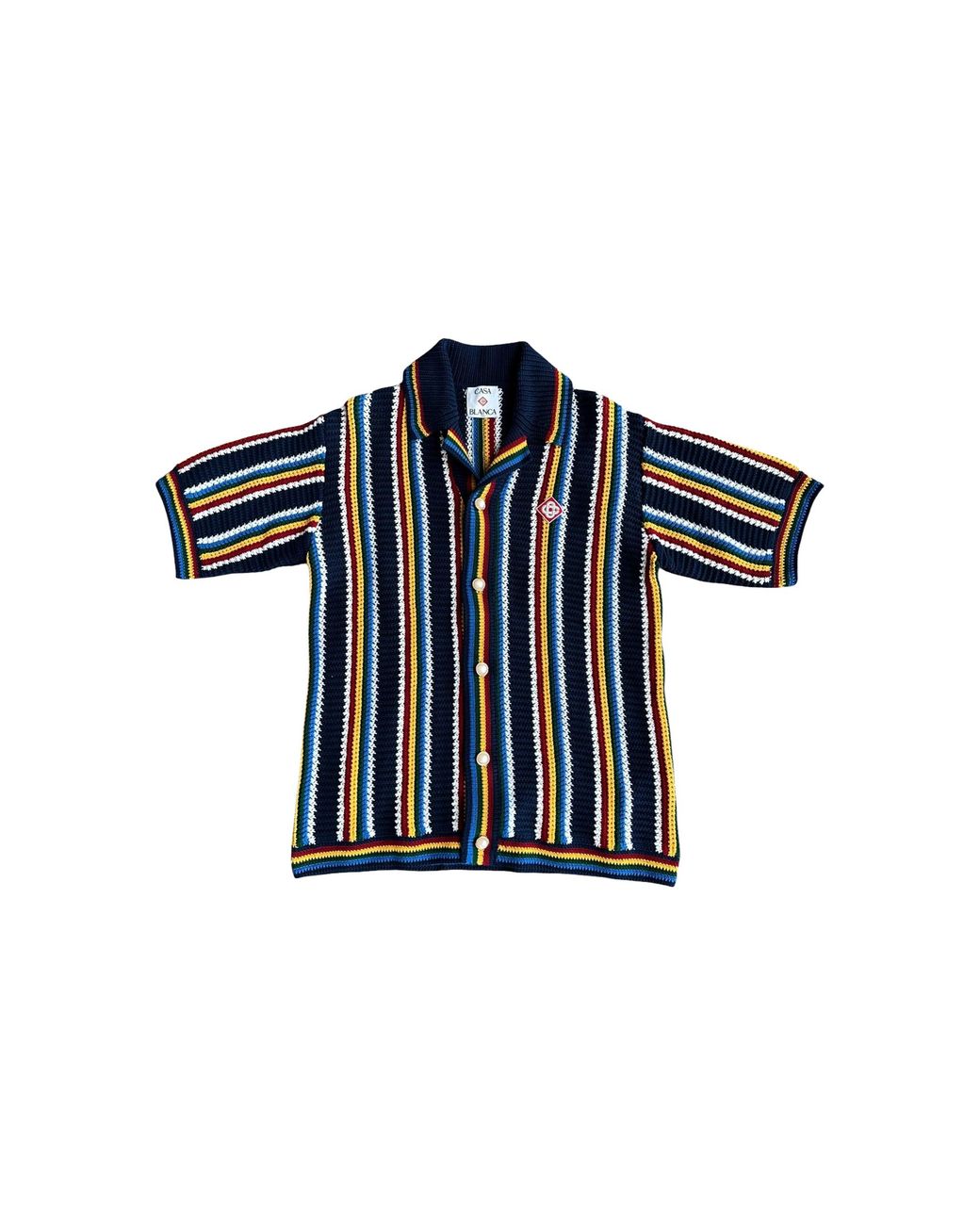 Casablanca Black Crochet Short-Sleeve Stripe Shirt Ms25 Kw 991 01 Ex Ce" for men