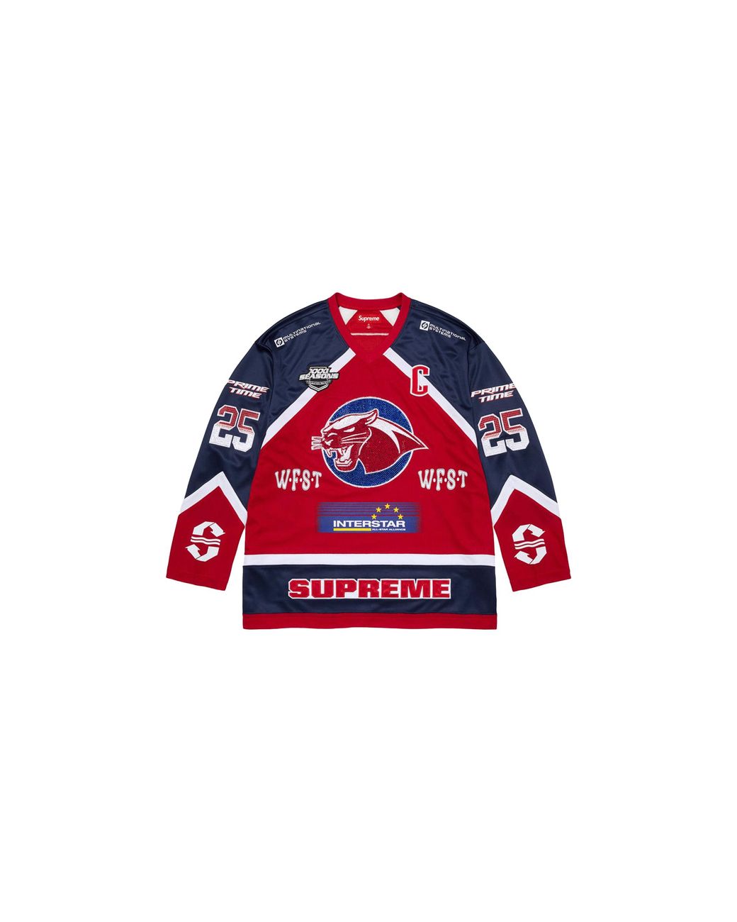 Supreme Red Rhinestone Hockey Jersey "Ss25