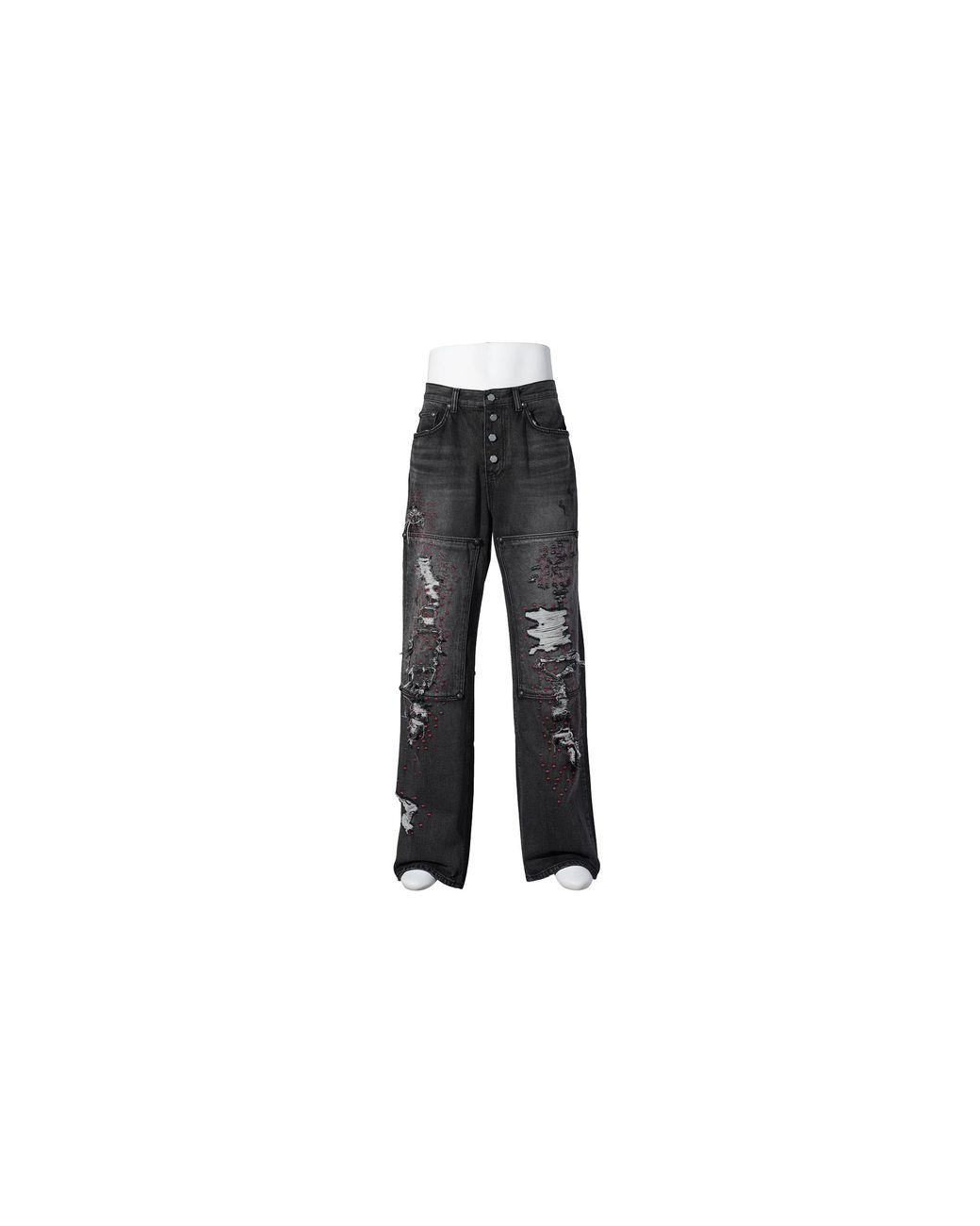 THUG CLUB Black Vintage Double Knee Pants Tc25Pt2802" for men