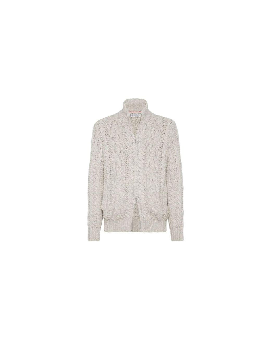 Brunello Cucinelli Black Wool Cable Knit Sweater "Mother Of Pearl" Brun3138" for men