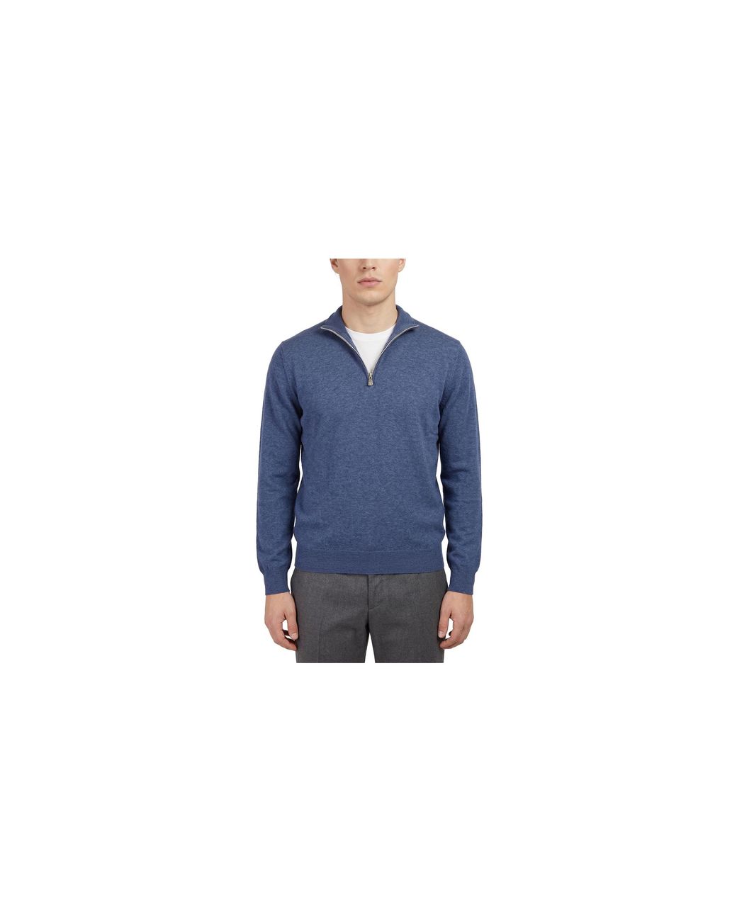 Brunello Cucinelli Blue Wool Zip Sweater "Denim/Light" Brun1509" for men