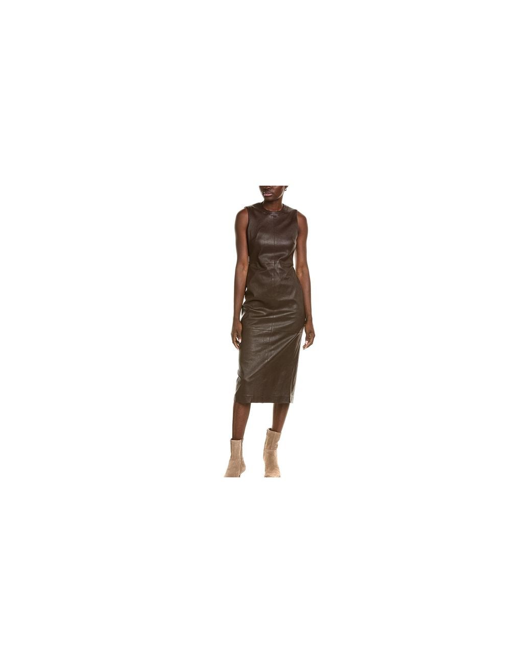 Brunello Cucinelli Black Sleeveless Leather Dress "Dark" Brun2697"