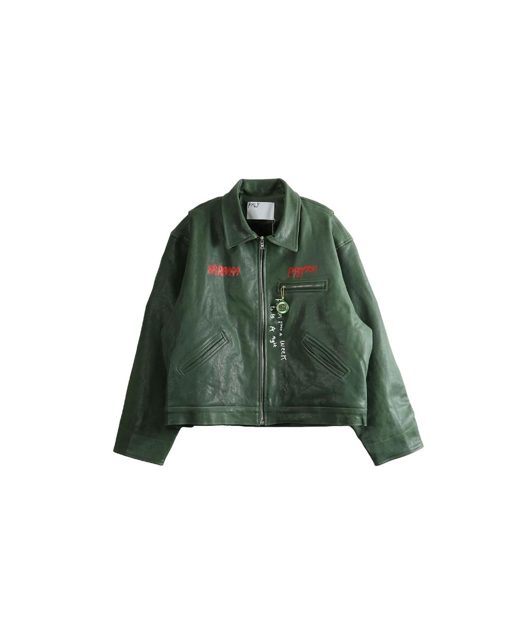 PALY Green I Am Not Ashamed Leather Work Jacket 7U006Q1010Grn" for men