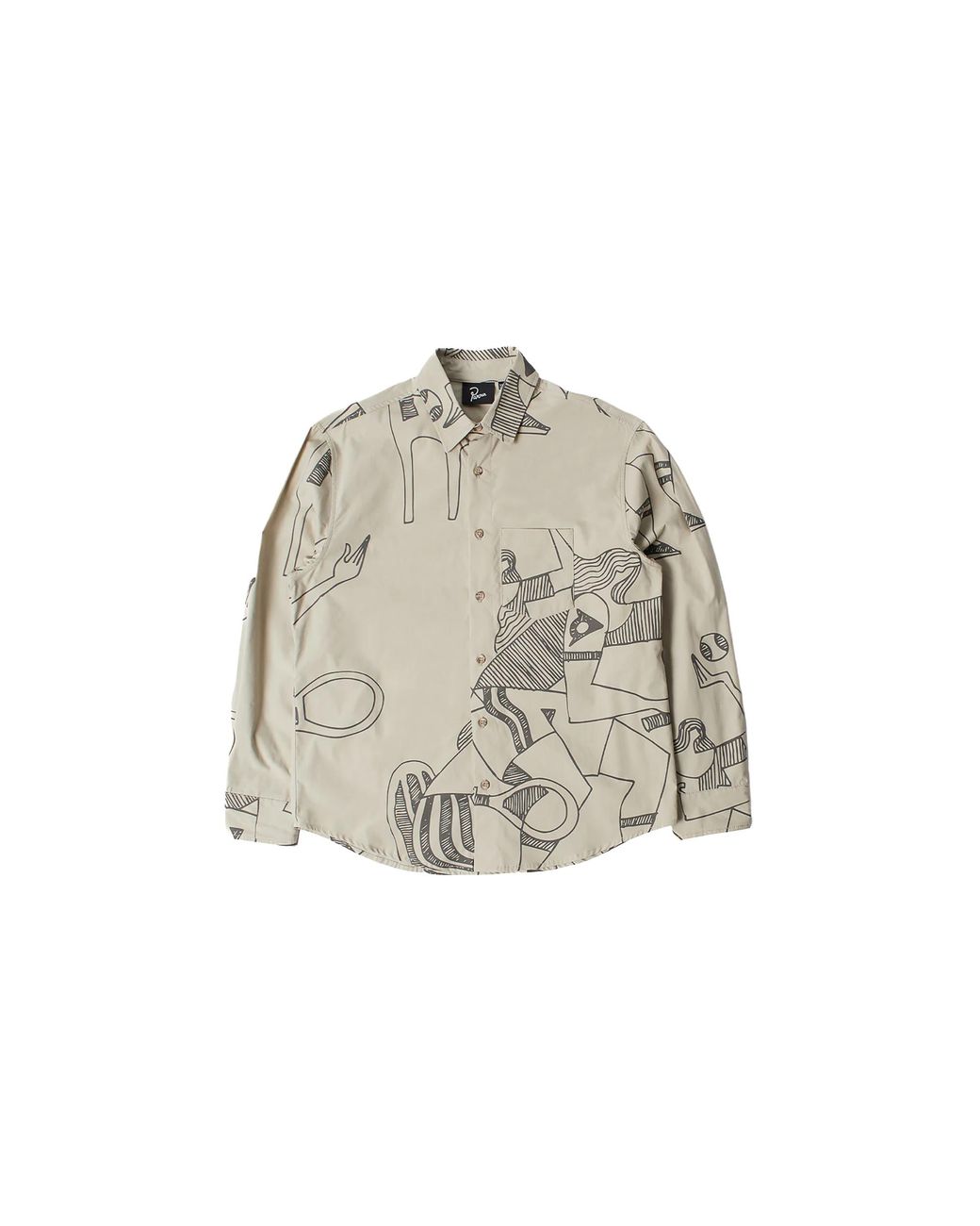 by Parra Black Pen Drawing Long-Sleeve Button Up Shirt "Sand" 55505Snd" for men
