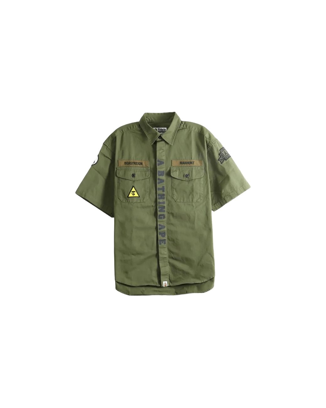 A Bathing Ape Green Multi Patch Cpo Short-Sleeve Shirt 1M30132003 Old" for men