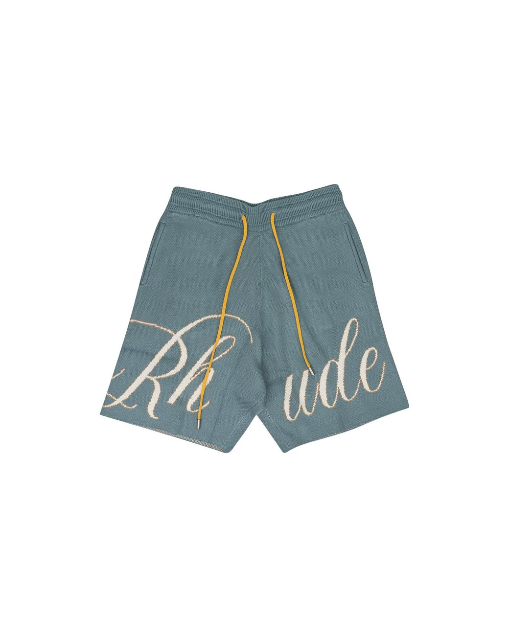 Rhude Blue Knit Script Shorts "Sage" Ps23Sh128221841184" for men
