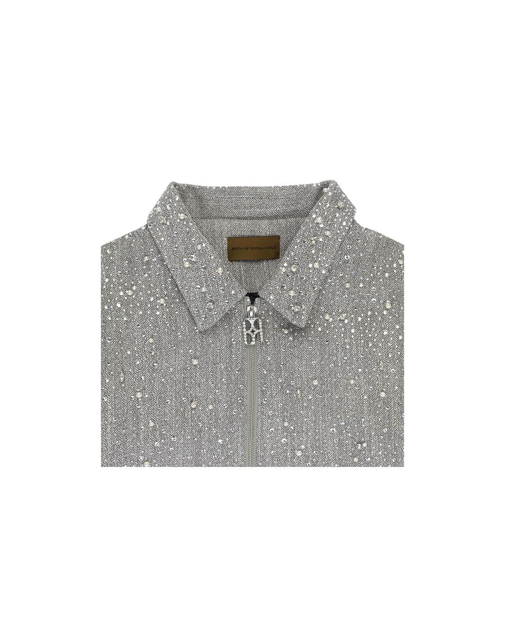 BIRTH OF ROYAL CHILD Black Rhinestone Zipper Light Work Jacket "Light" Bc25Ssjk01" for men