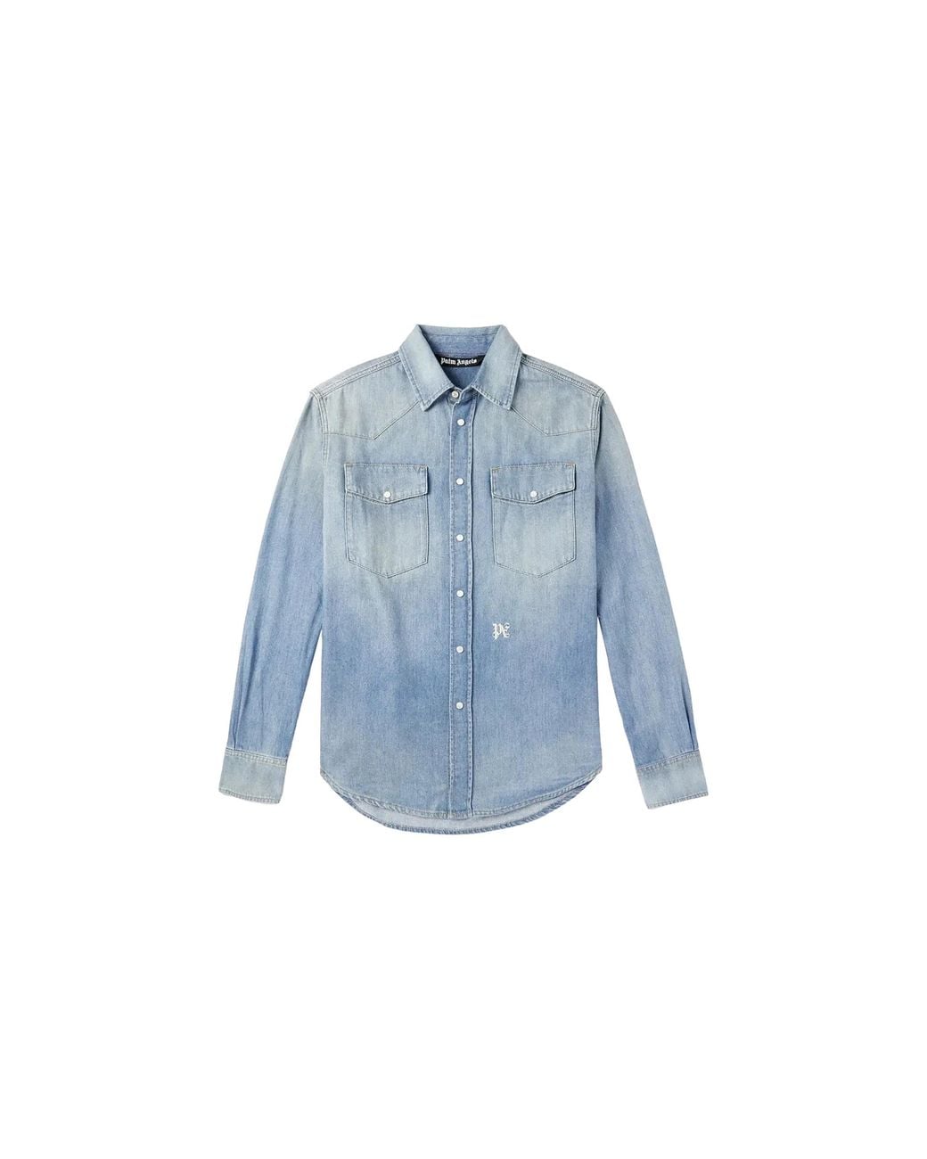 Palm Angels Blue Pa Monogram Denim Shirt Pmyd019E23Den0014003" for men