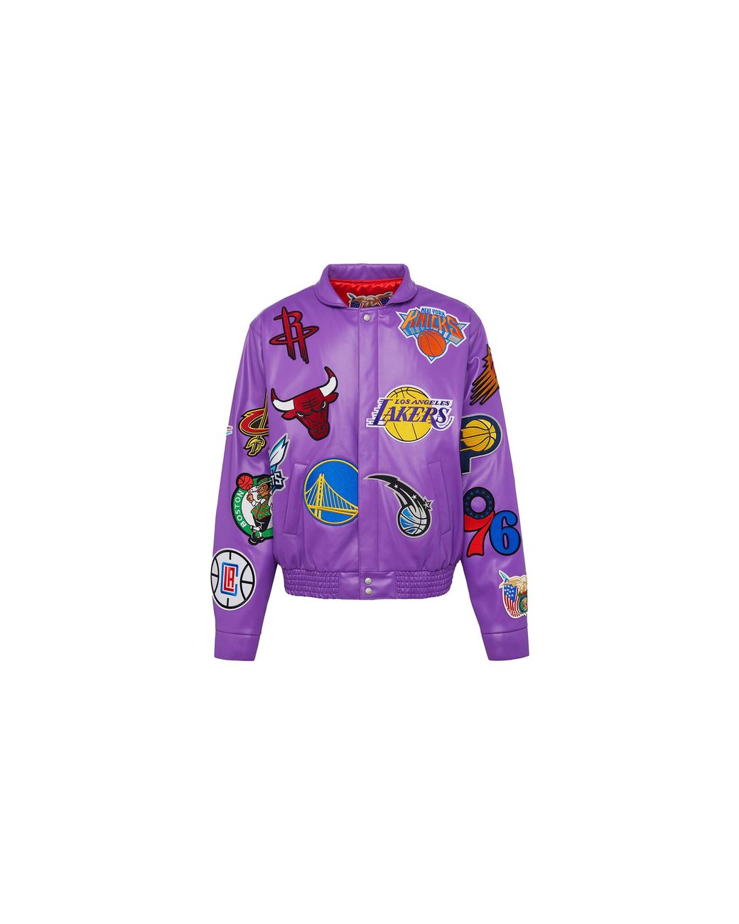 Jeff Hamilton Black Nba Collage Vegan Leather Jacket "Collage" Nba-201-Pur"