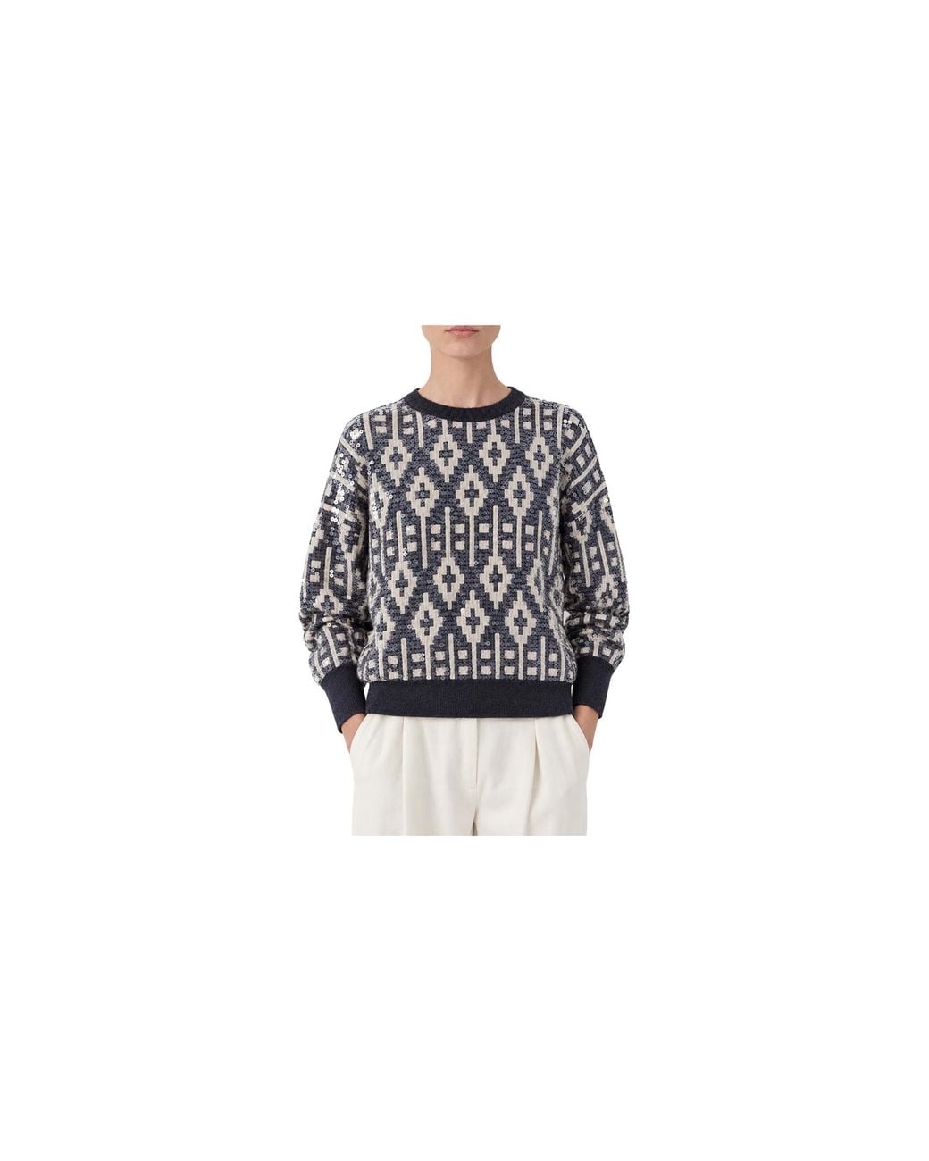 Brunello Cucinelli Black Stone Wool Silk Jacquard Sweater Brun2444"