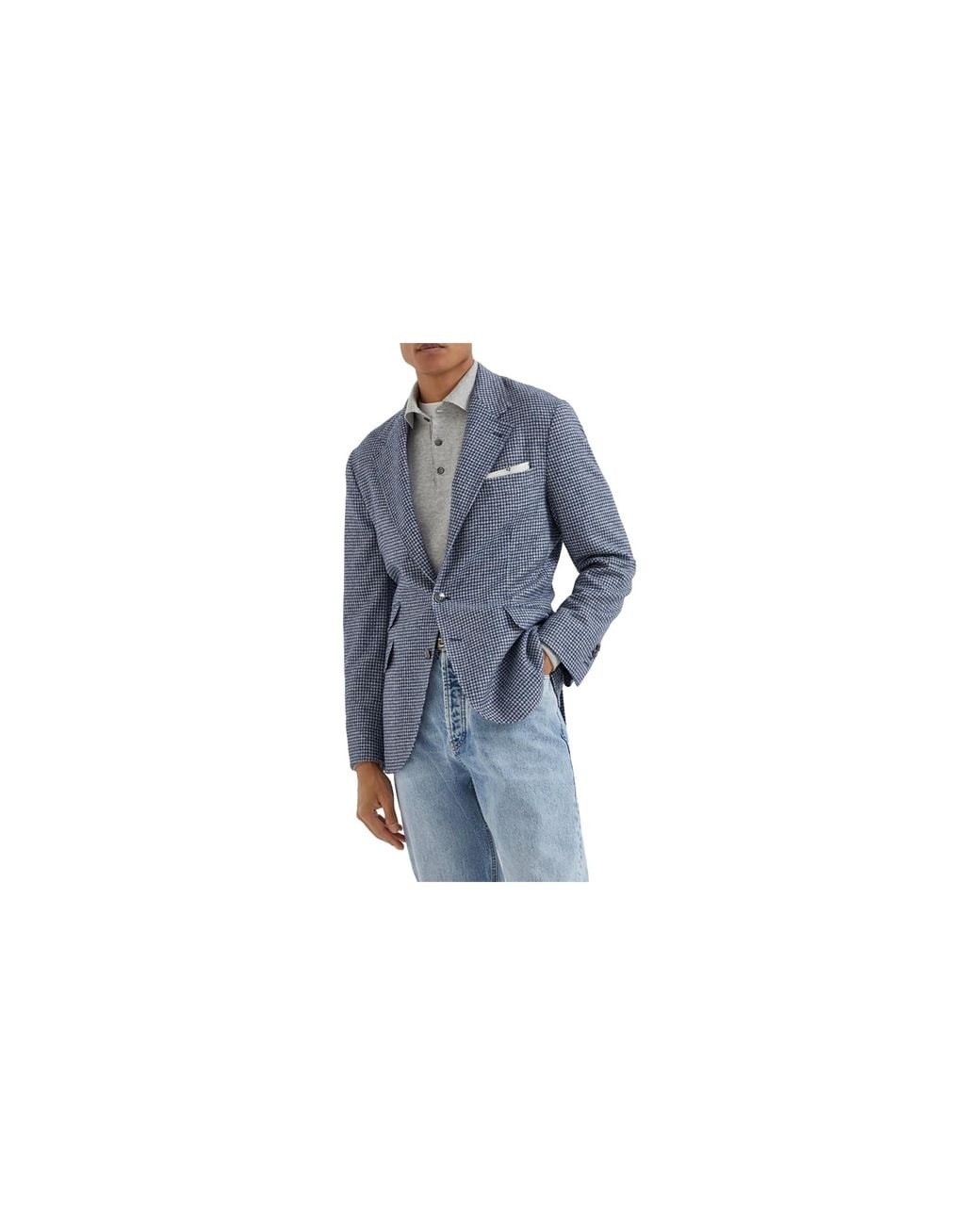 Brunello Cucinelli Black Wool Blend Patterned Blazer "Denim" Brun2973" for men