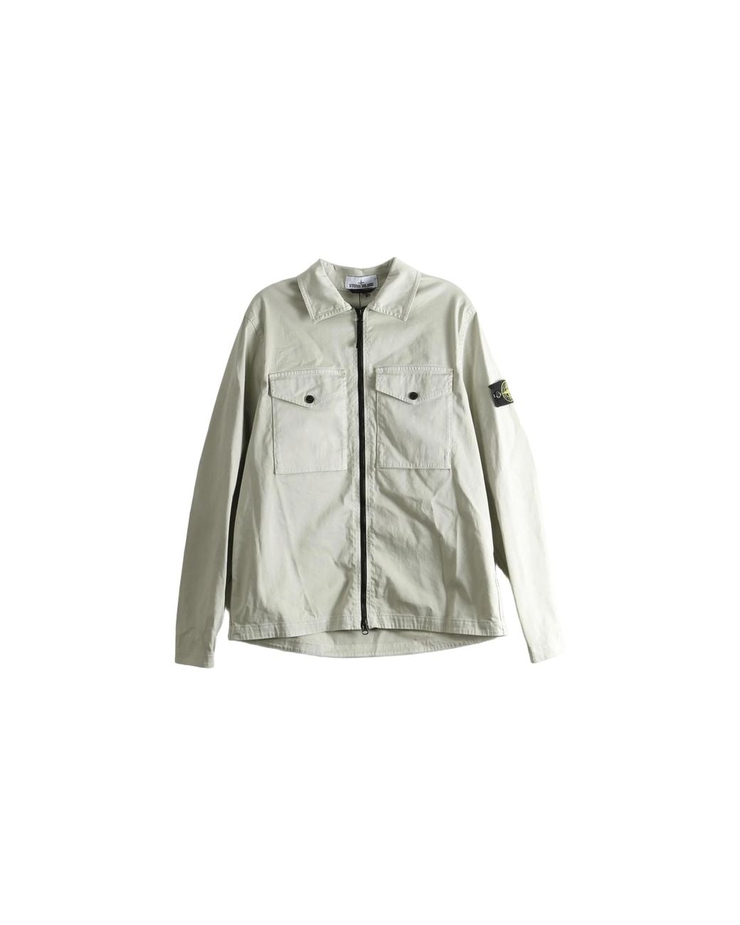 Stone Island Black Chest Pockets Zip-Up Overshirt "Sand" 1200010 S0012 V0095" for men