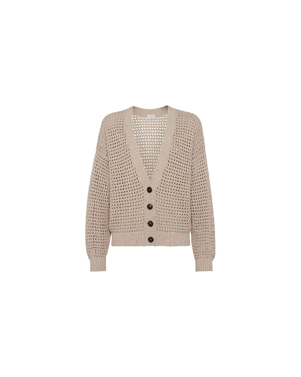 Brunello Cucinelli Black Open Knit Sweater "Light Camel" Brun1913"