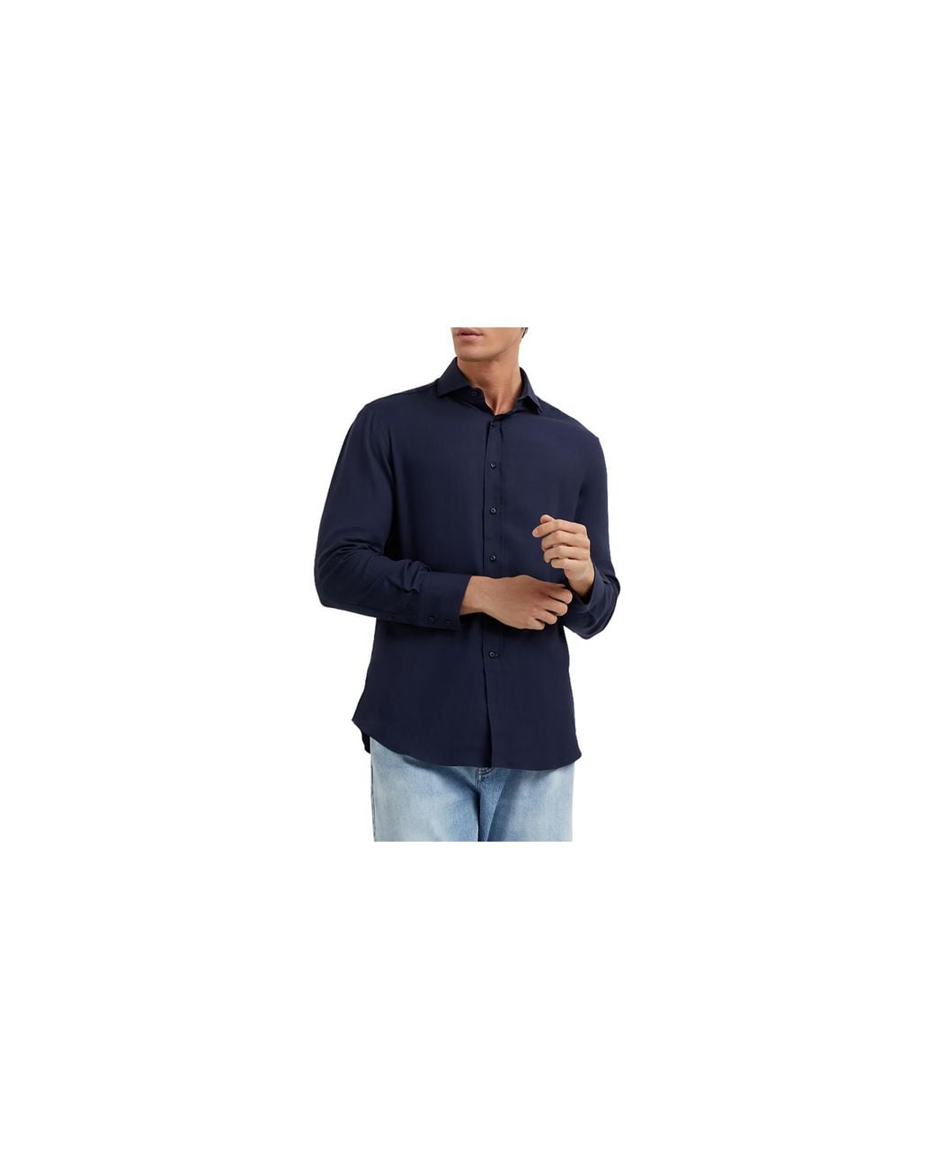 Brunello Cucinelli Blue Cotton Wool Blend Shirt Brun3018" for men