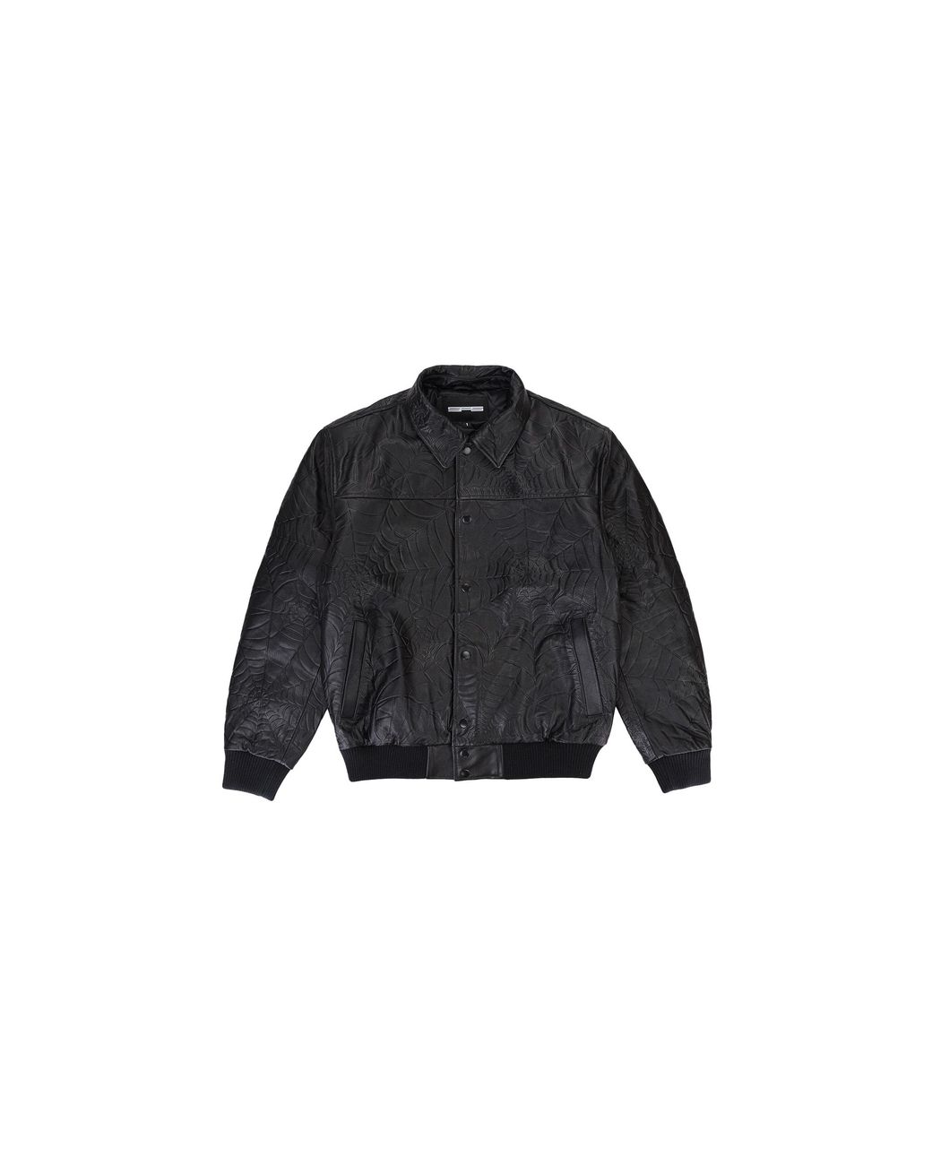 Sp5der Black Debossed Leather Jacket Sp5_Blkwlthr"