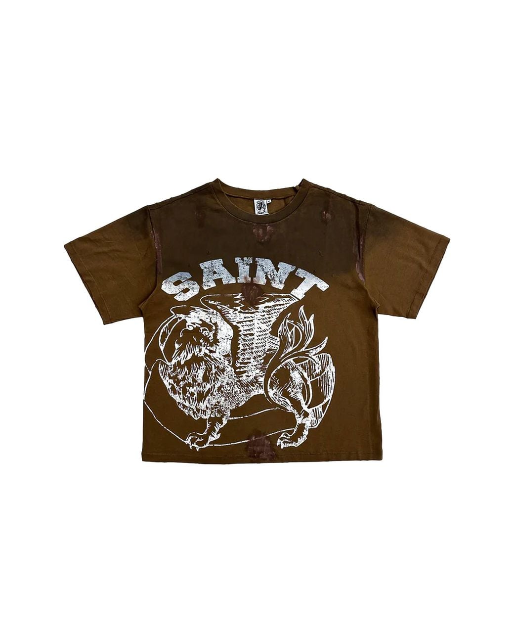 SAINT VANITY Black Griffin T-Shirt Distressed "Washed" Sv155" for men