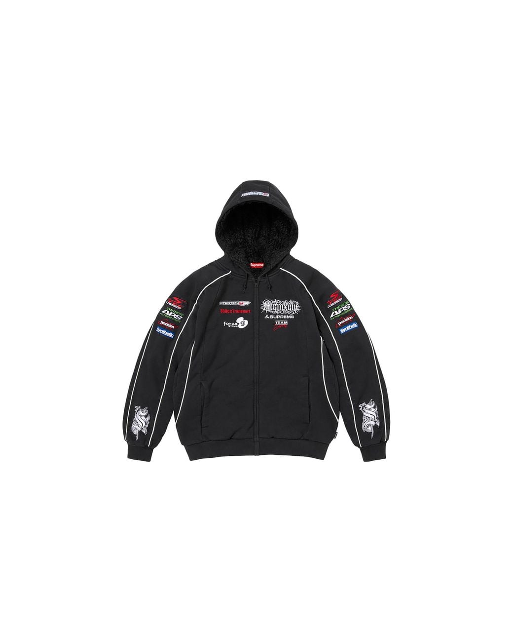 Supreme Black Racing Lined Zip Up Hooded Sweatshirt "Fw26
