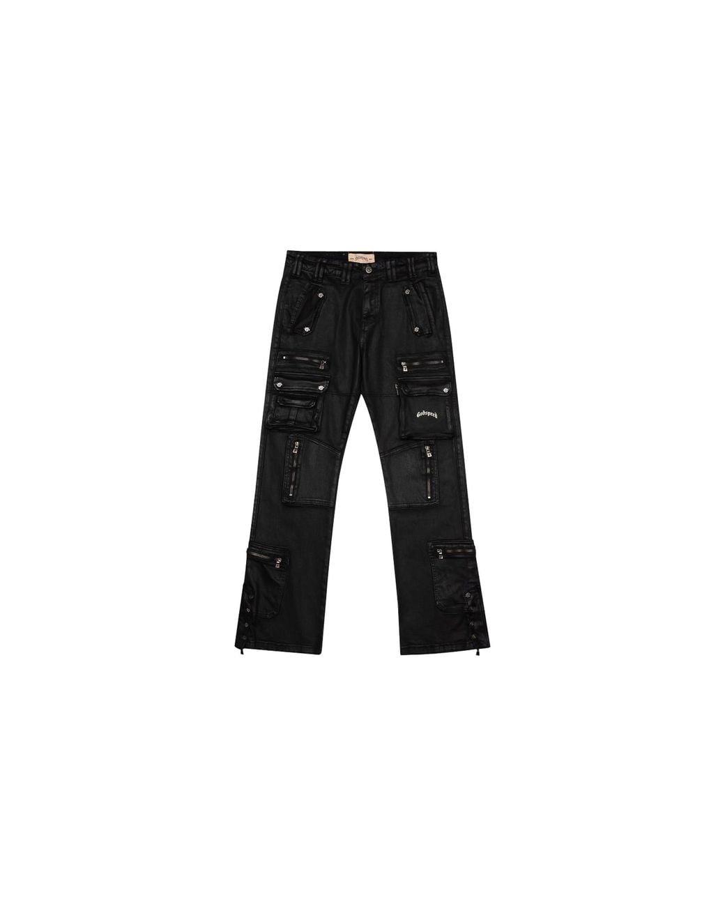 GODSPEED NEW YORK Black Wax Flare Premium Cargo Pants Gs893" for men