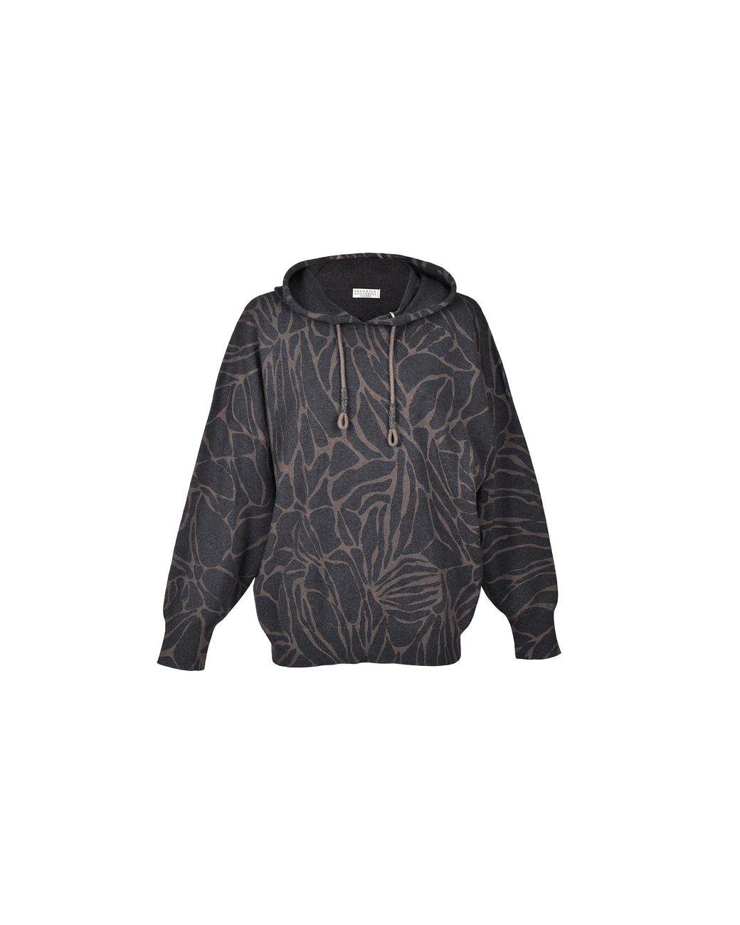 Brunello Cucinelli Black Cashmere Blend Patterned Hoodie Stone" Brun1837"