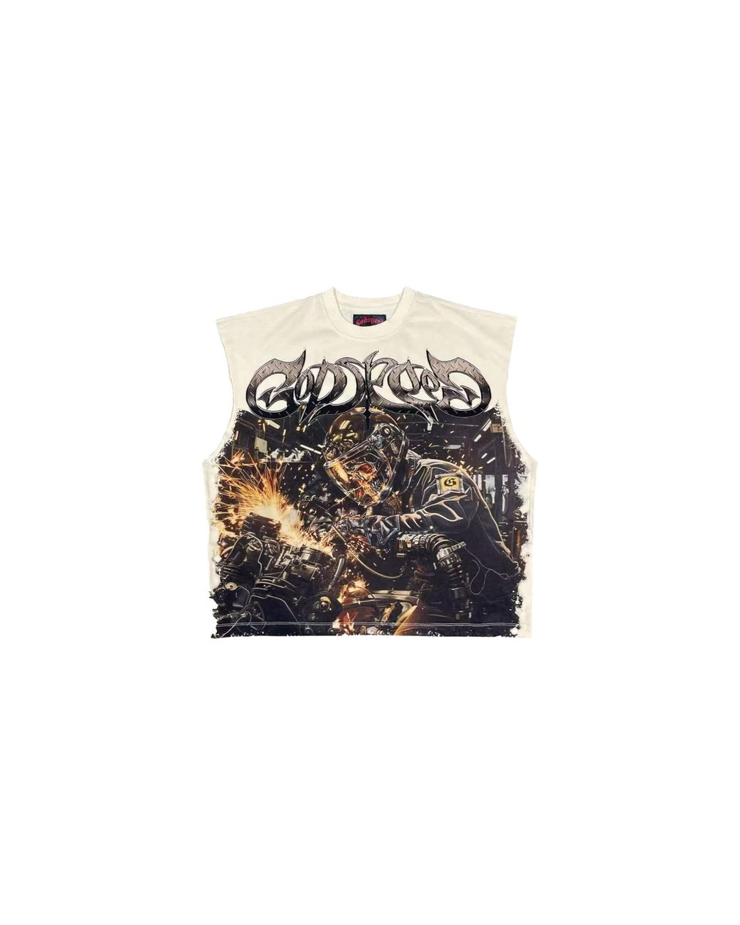 GODSPEED NEW YORK Black Steel Sharpens Steel Sleeveless T-Shirt "Bone" 7Hw0Nz2L" for men
