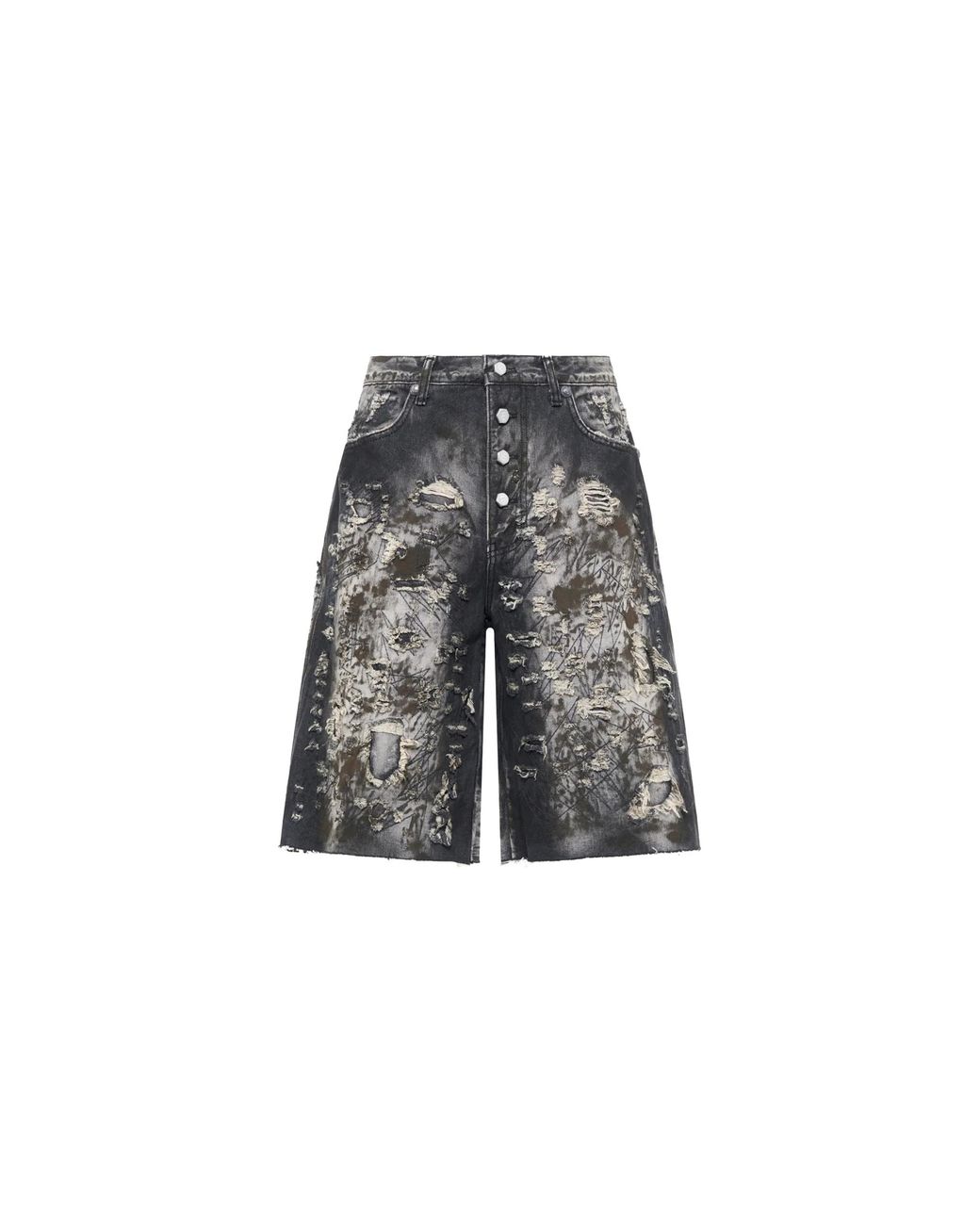 THUG CLUB Black Hard Washed Destroyed Denim Shorts Tc26Pt1202" for men
