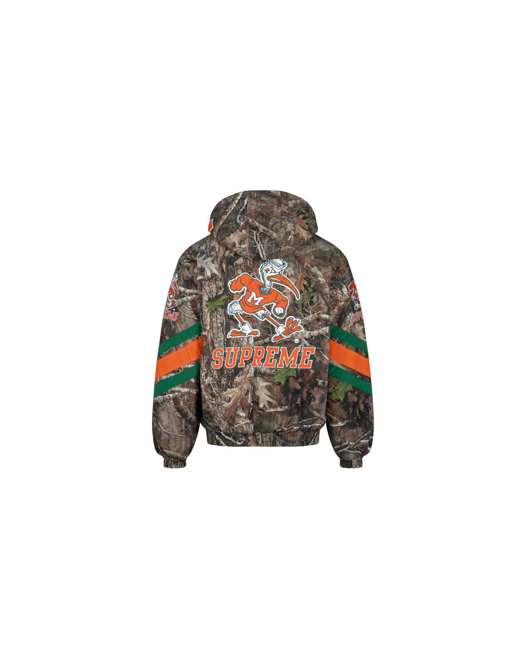 Supreme Black Mitchell & Ness Ncaa Hooded Stadium Jacket "University Of Miami" Su790"