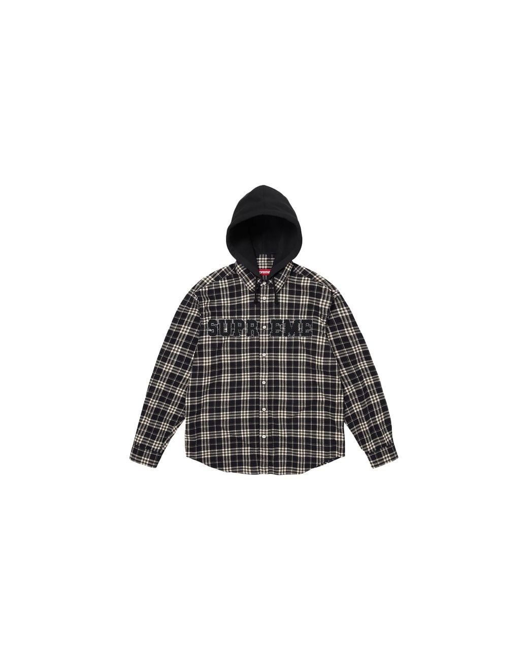 Supreme Black Applique Hooded Flannel Shirt "Fw26