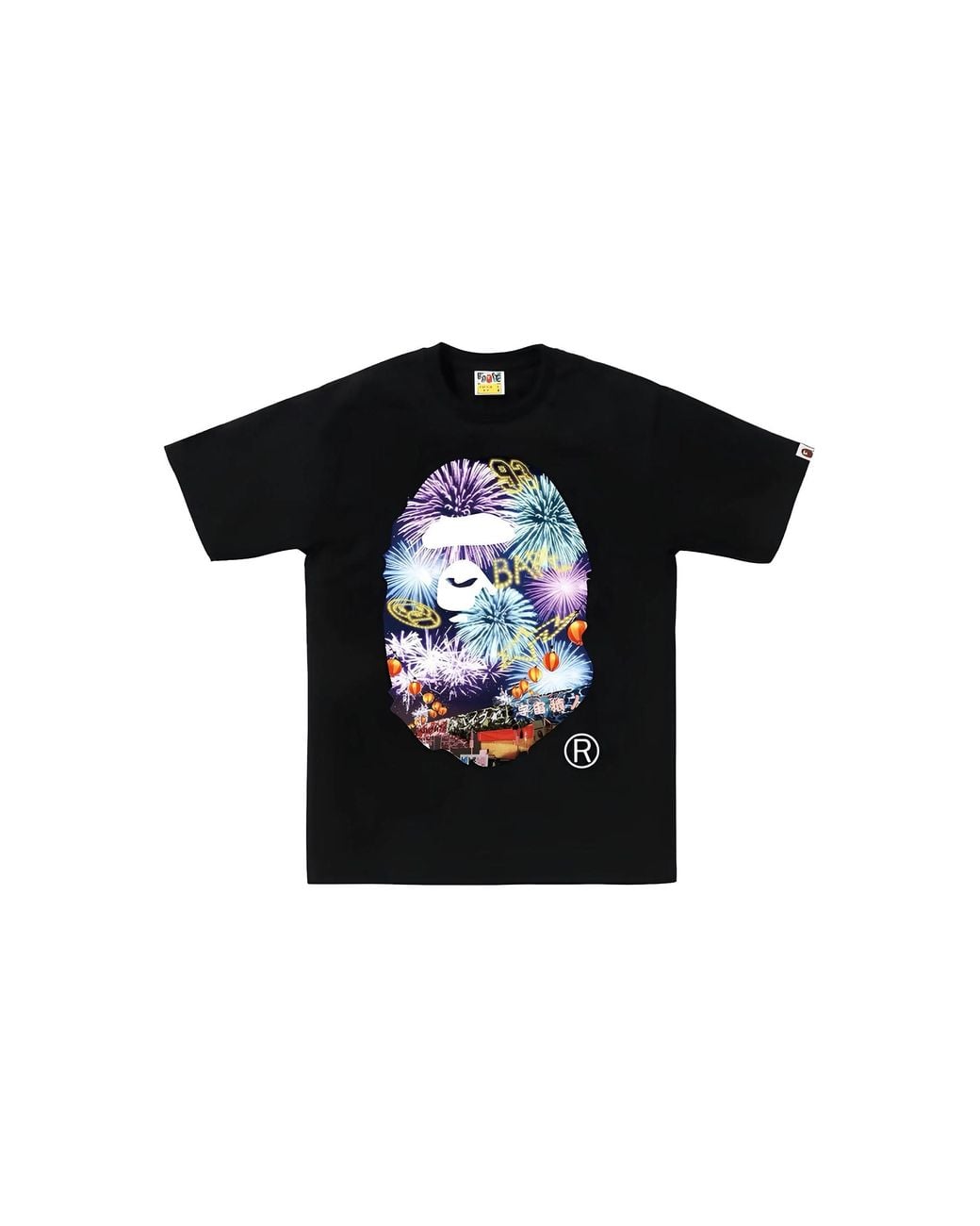 A Bathing Ape Black Firework Ape Head Photo T-Shirt 1L72 110 022" for men