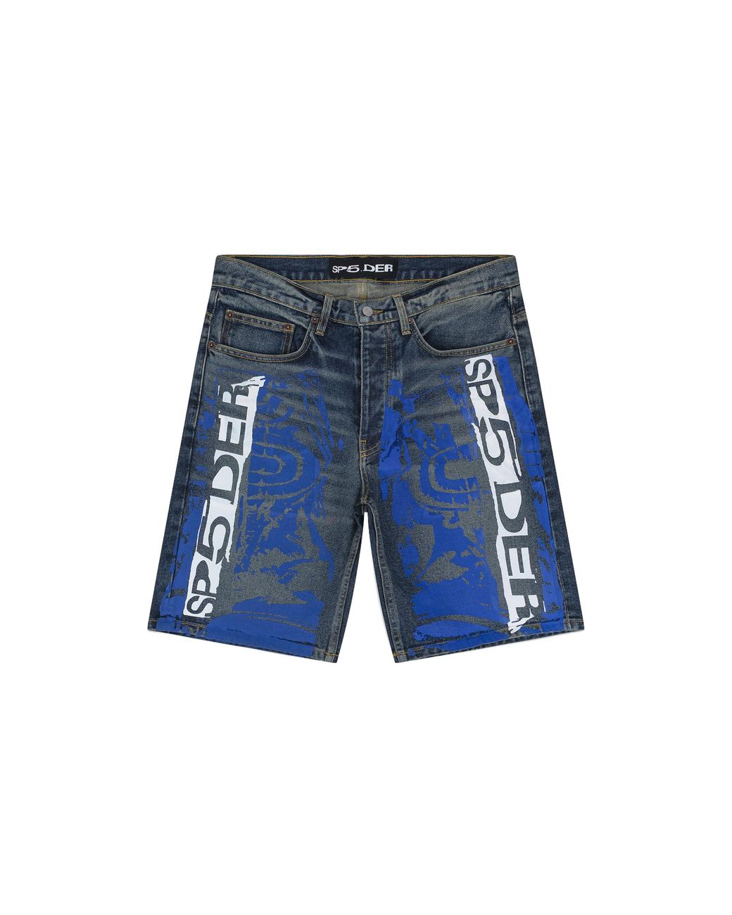 Sp5der Blue Printed Denim Shorts 610" for men