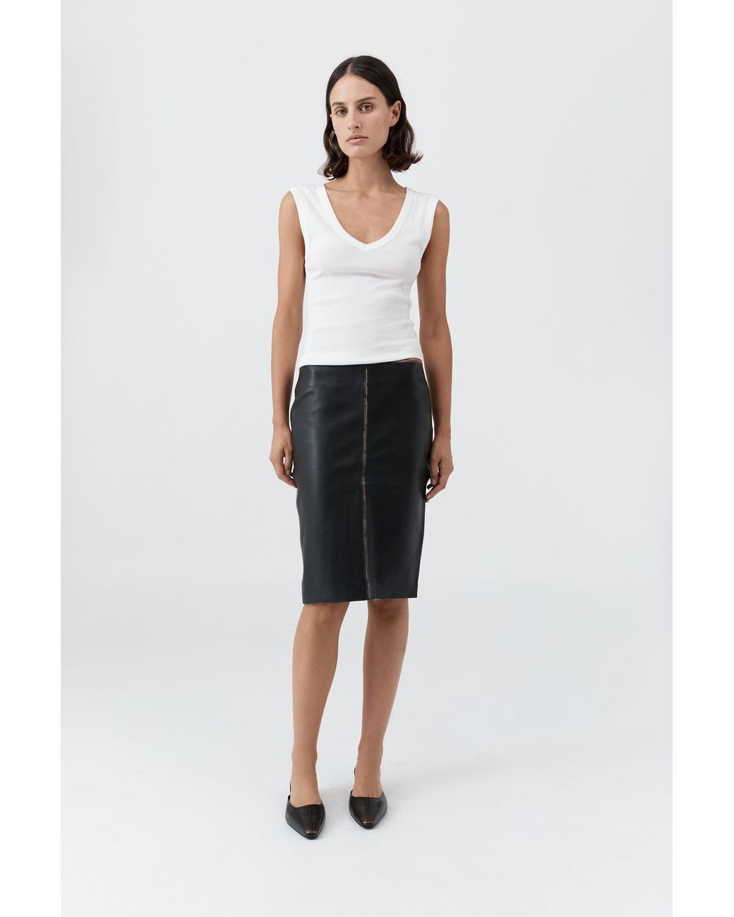 St. Agni White Brushed Leather Pencil Skirt