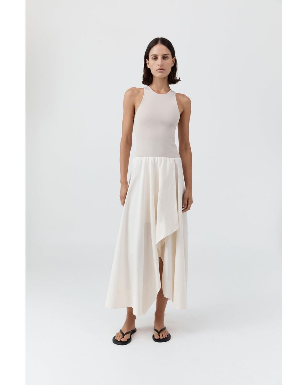 St. Agni White Knit Bodice Asymm Dress