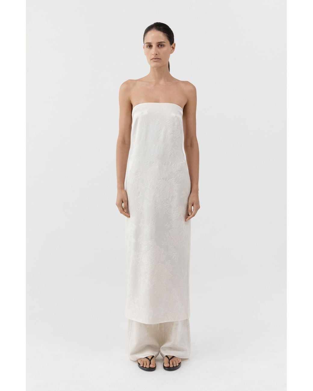 St. Agni White Silk Wool Jacquard Strapless Dress