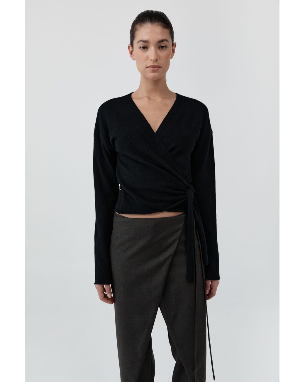 St. Agni Black Cashmere Wrap Cardigan