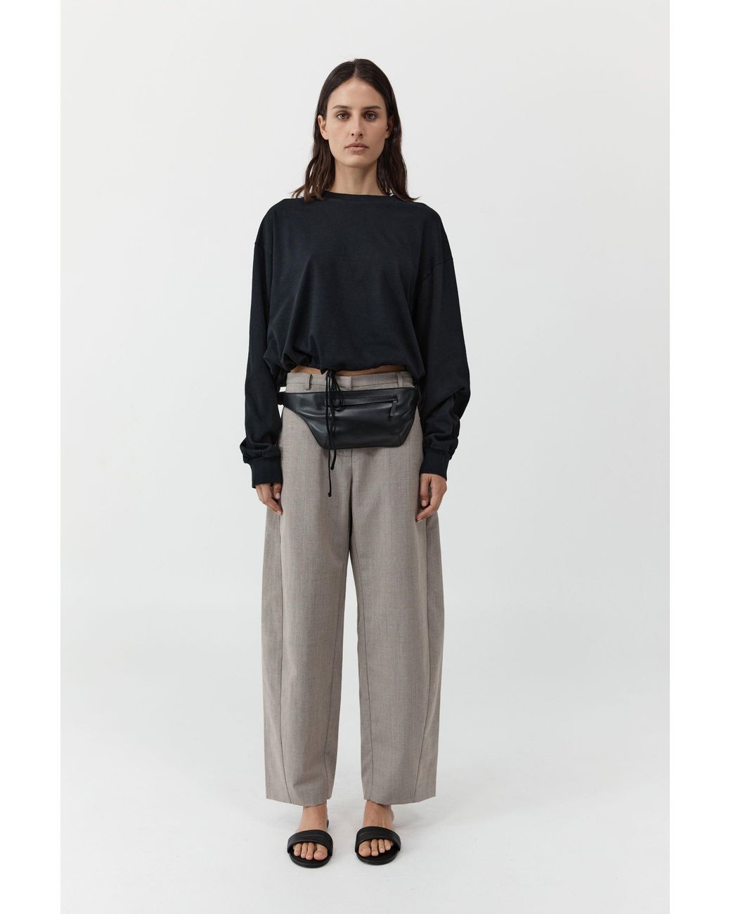St. Agni Black Drawstring Long Sleeve Top