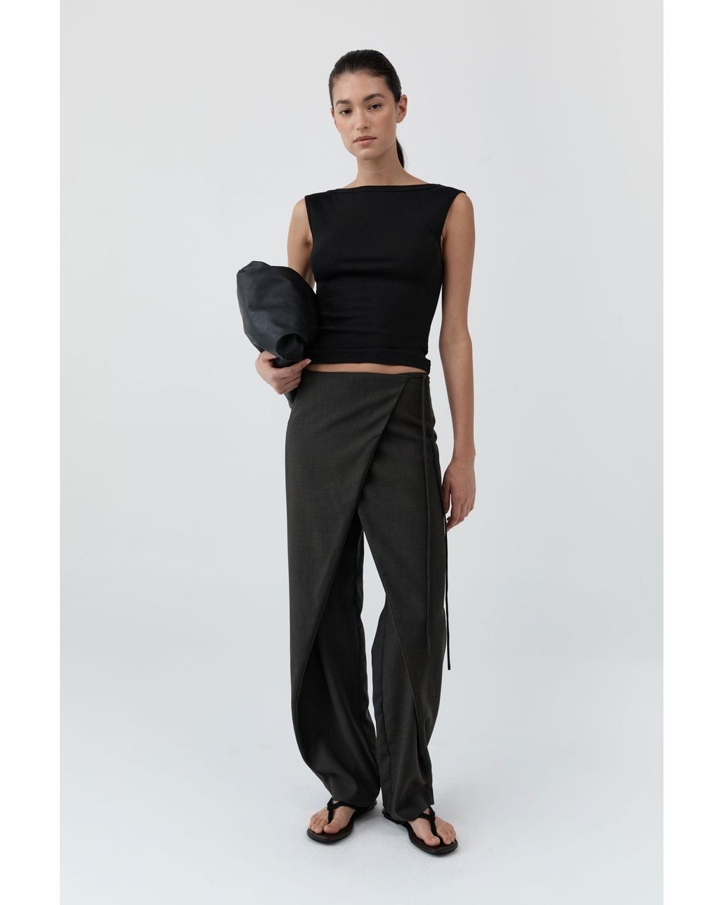 St. Agni Black Wrap Rouleau Pants