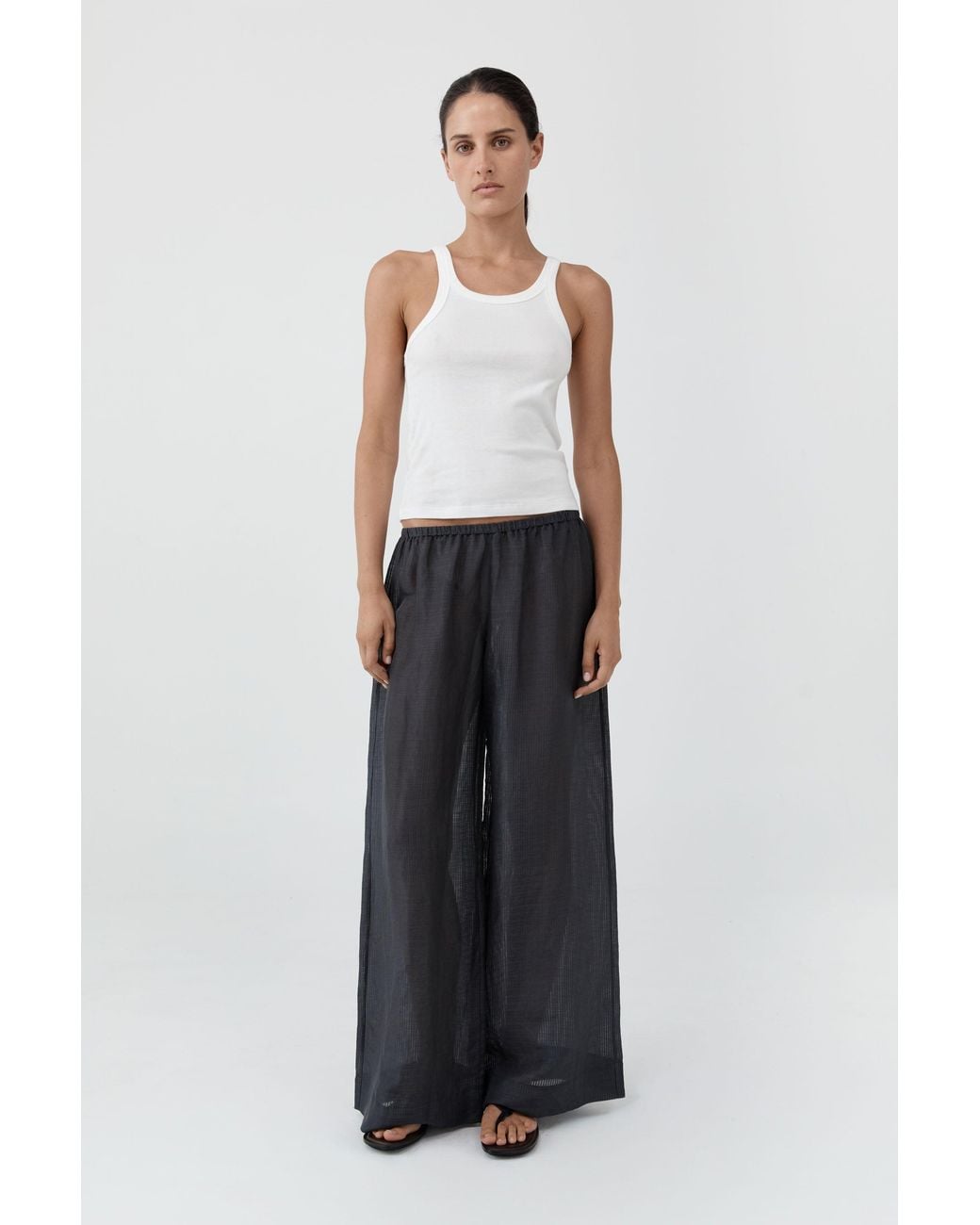 St. Agni White Woven Check Relaxed Pants