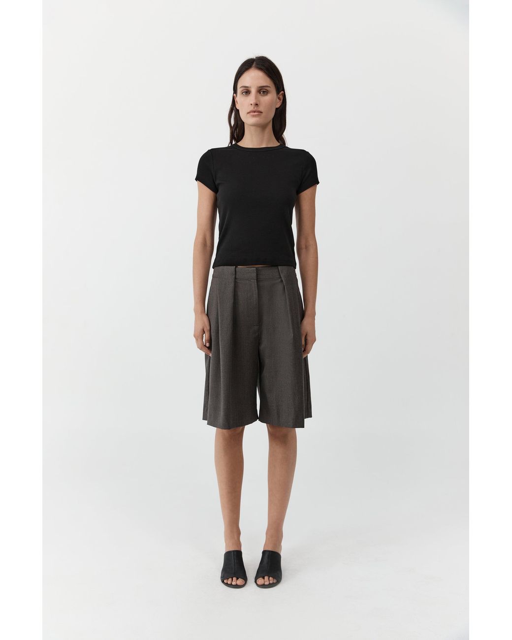 St. Agni Black Wool Pleat Loop Shorts
