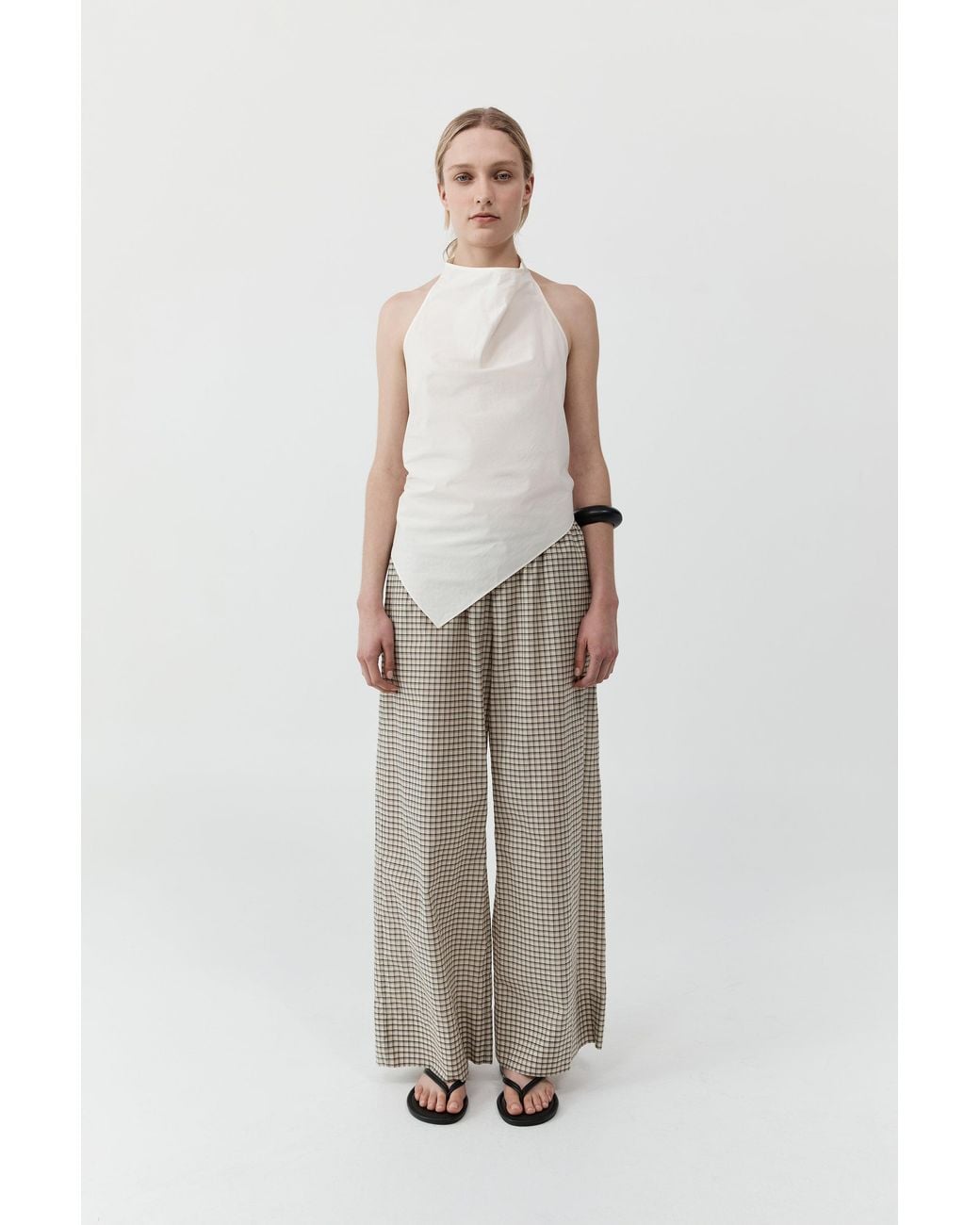 St. Agni White Cotton Check Relaxed Pant