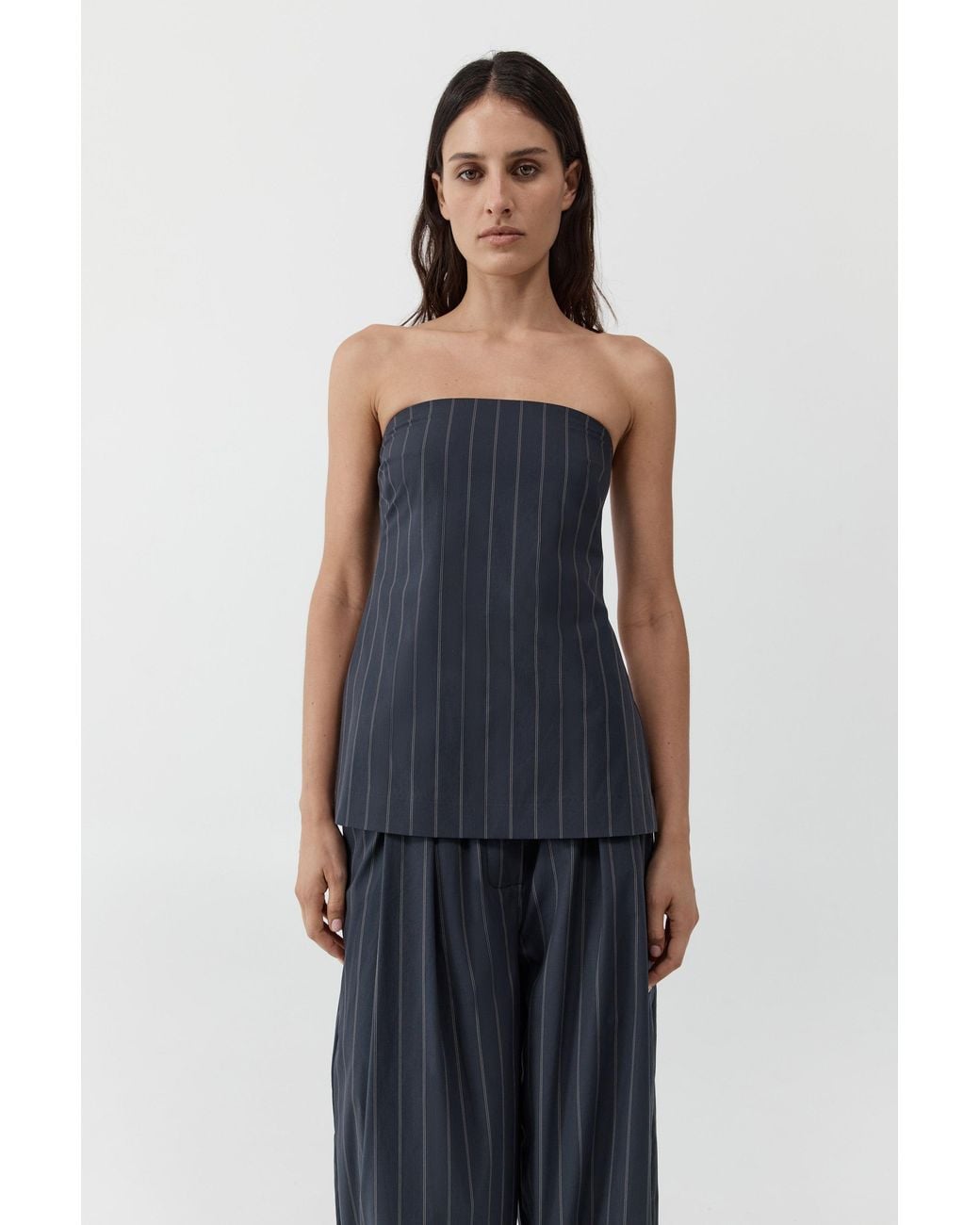 St. Agni Blue Strapless Rouleau Tie Top