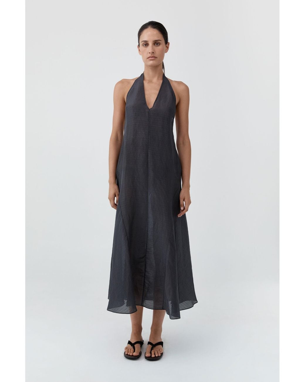St. Agni Blue Woven Check Halter Dress