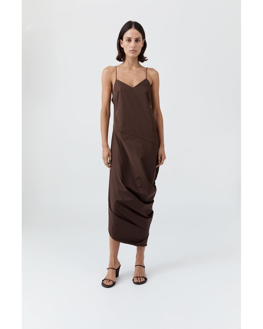 St. Agni Brown Paper Taffeta Drape Dress