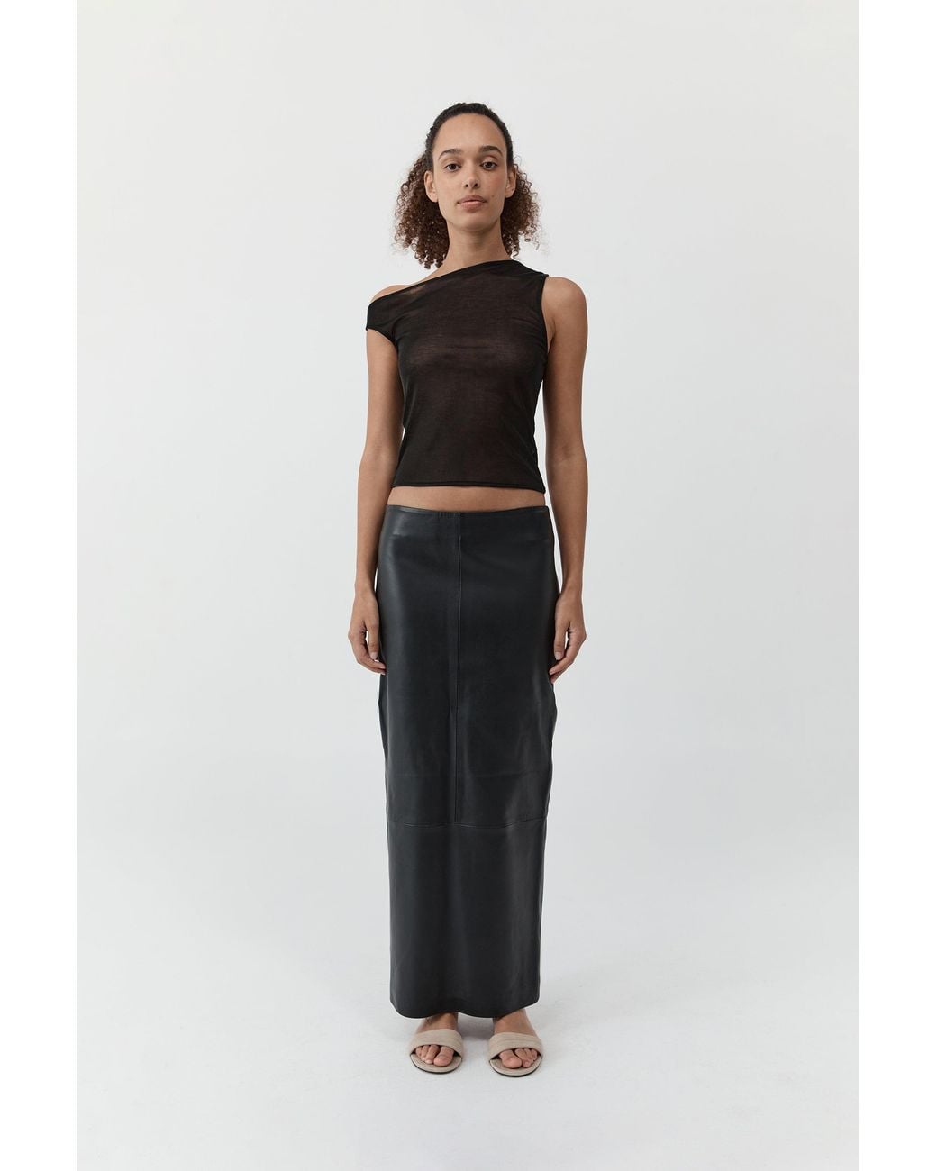 St. Agni Black Leather Column Skirt