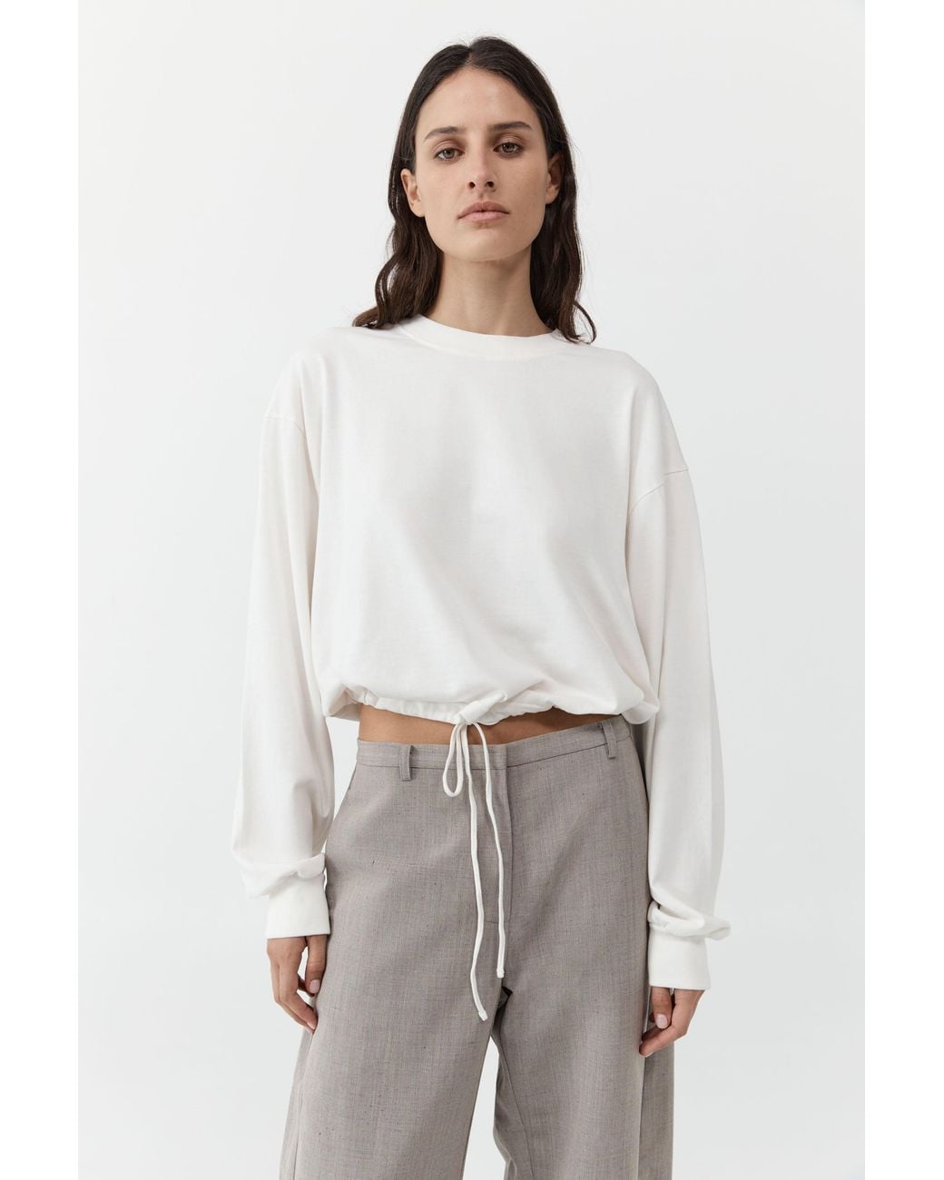 St. Agni White Drawstring Long Sleeve Top
