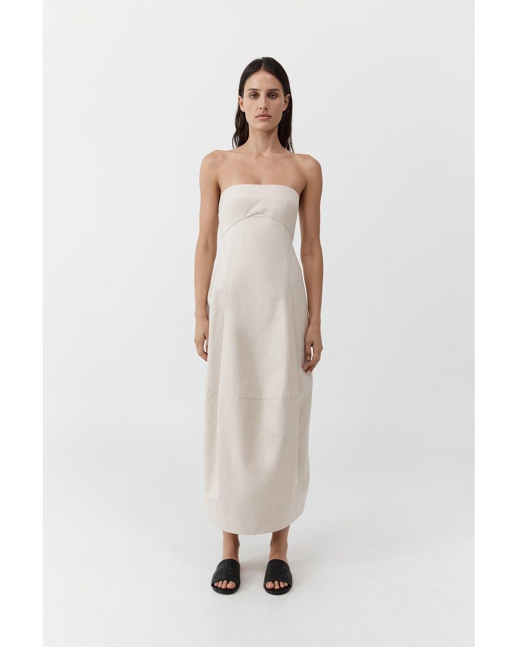St. Agni White Canvas Pleat Cocoon Dress