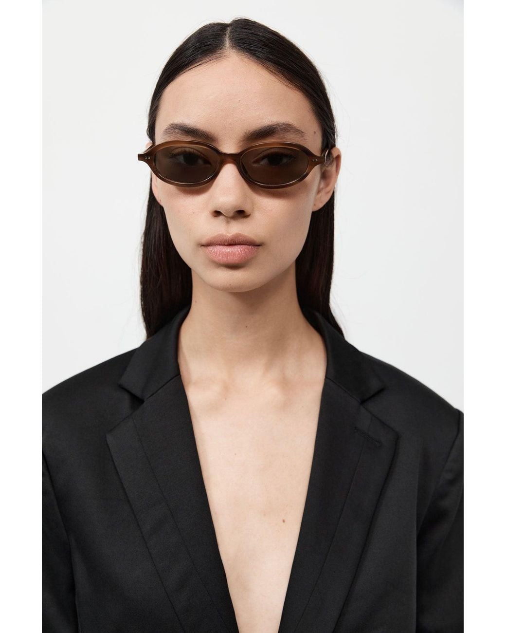St. Agni Black 90S Slim Oval Sunglasses