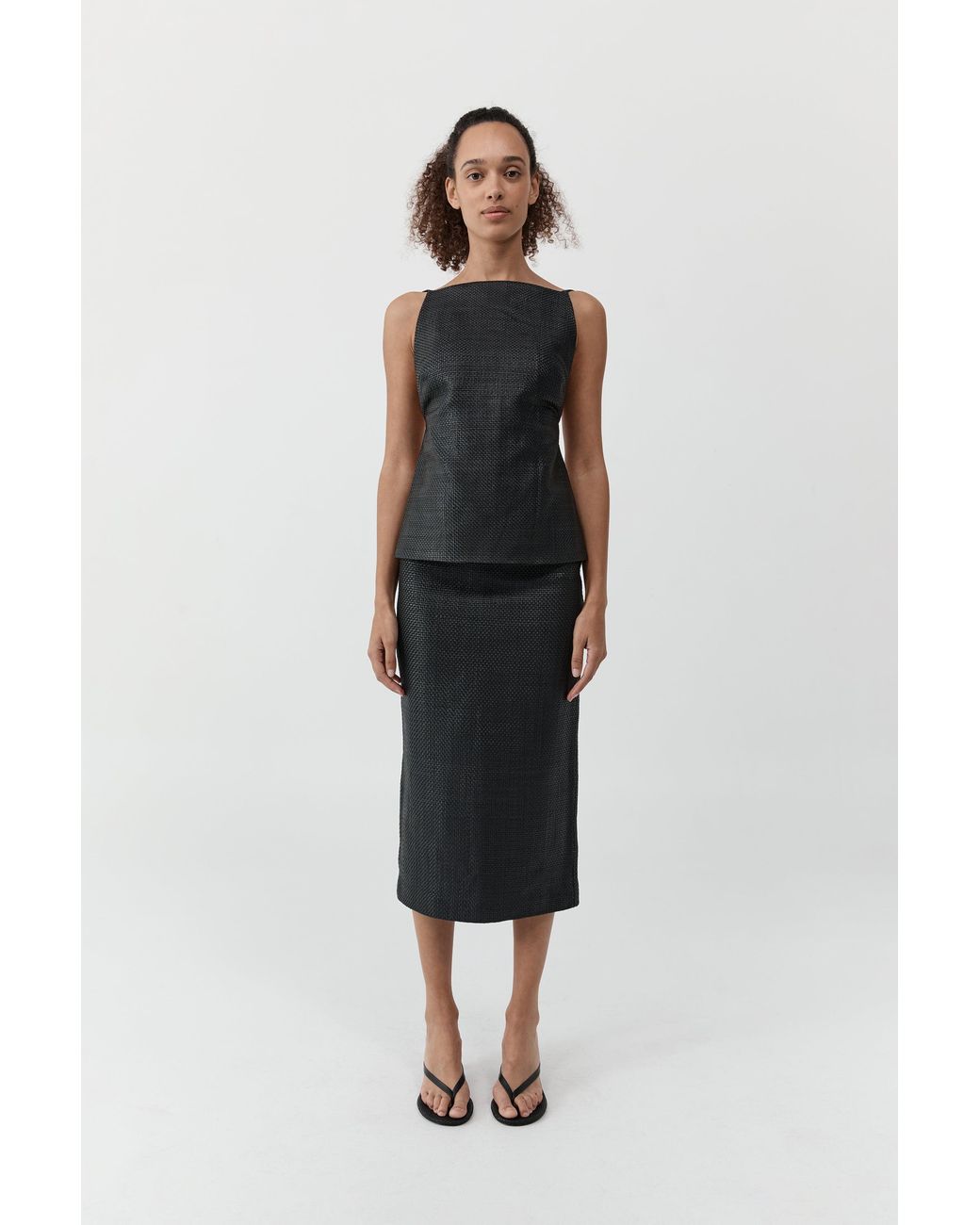 St. Agni Black Woven Leather Skirt