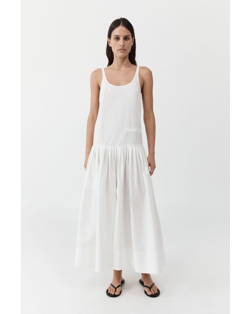 St. Agni White Relaxed Pleat Dress